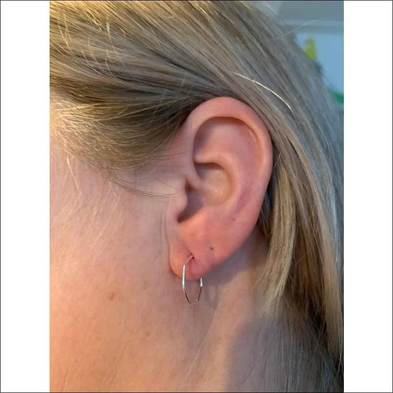 925 Zilveren Oorringen Zeshoekig 14mm - Geometrische Hoops -
