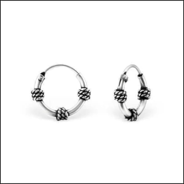 925 Zilveren Bali Oorringen Geoxideerd - Etnisch Design - 10mm / Rotterdam -