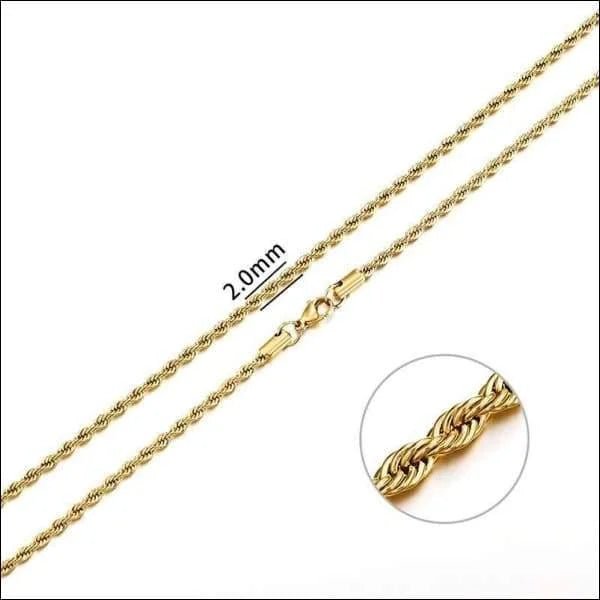 RVS Koordschakel Ketting Goudkleur - Rope Chain Ketting - 2mm / 75cm - Unisex