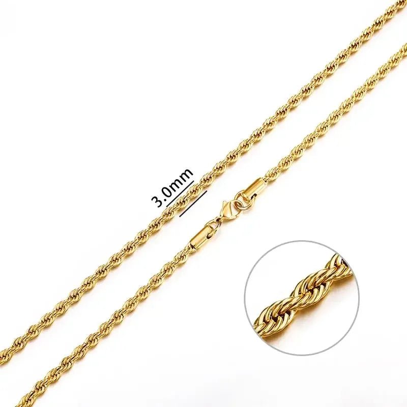 RVS Koordschakel Ketting Goudkleur - Rope Chain Ketting - 3mm / 50cm - Unisex