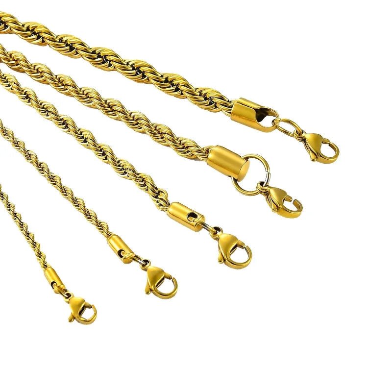 RVS Koordschakel Ketting Goudkleur - Rope Chain Ketting - 3mm / 50cm - Unisex