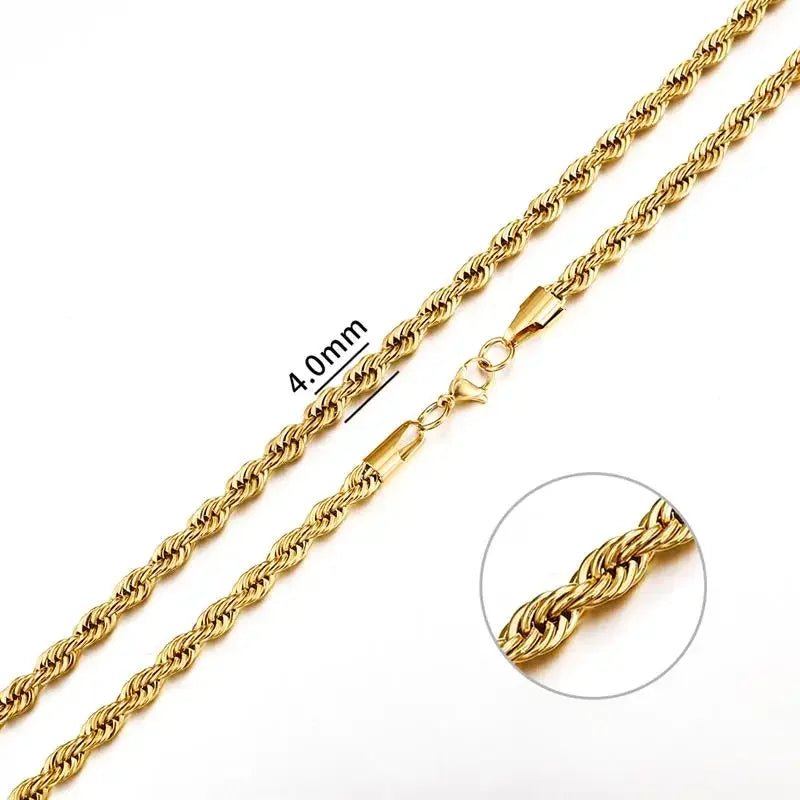 RVS Koordschakel Ketting Goudkleur - Rope Chain Ketting - 4mm / 60cm - Unisex