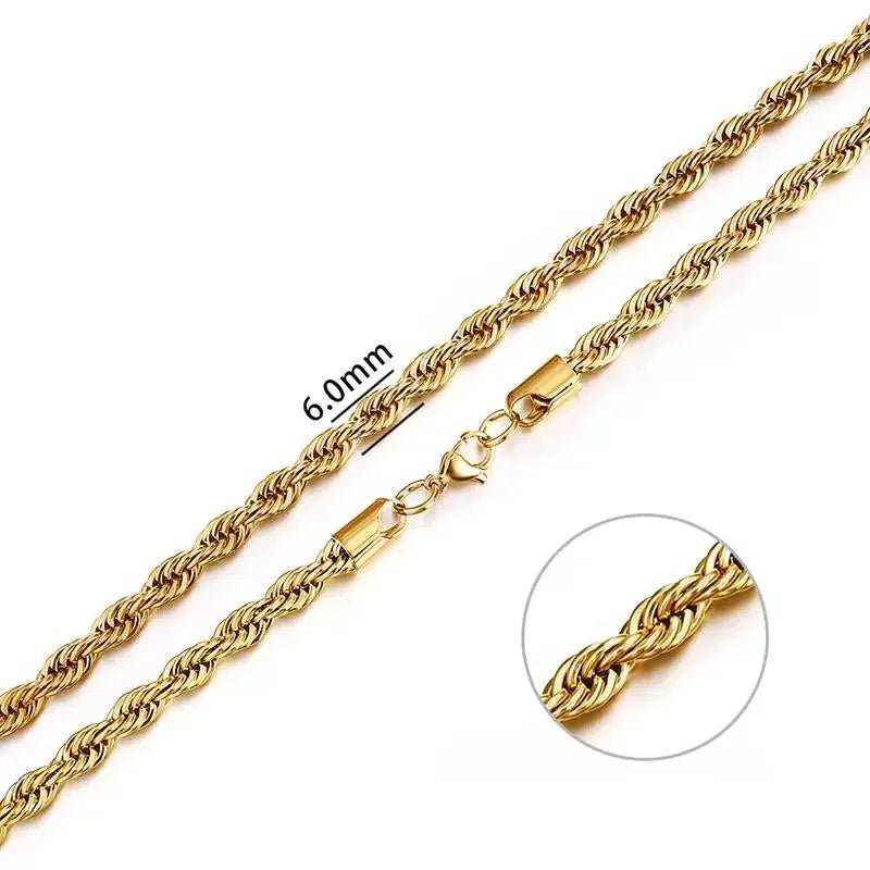 RVS Koordschakel Ketting Goudkleur - Rope Chain Ketting - 4mm / 60cm - Unisex