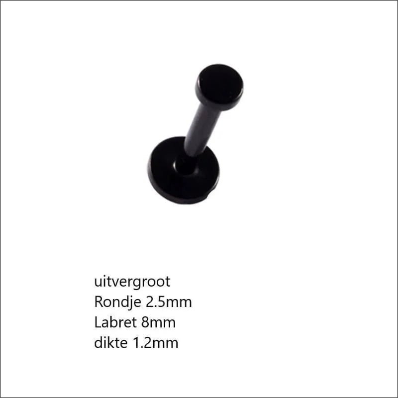 Zwarte Helixpiercing Rond 2.5mm x 8mm - Unisex