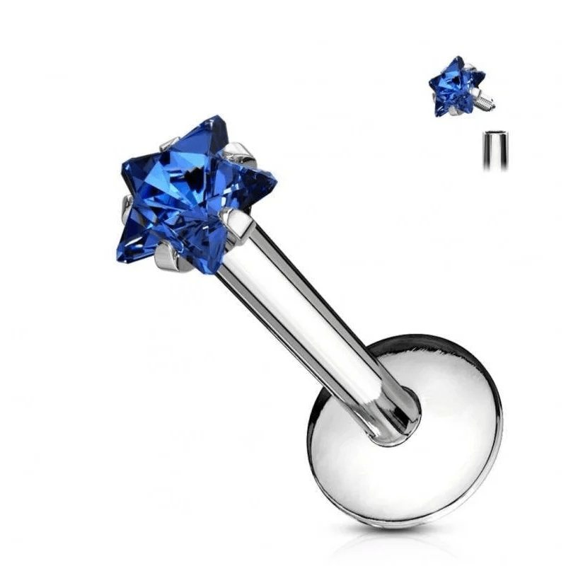 RVS Ster Helix Piercing met Zirkonia 8x1.2mm - Tragus Labret - Blauw / 3mm - Heren