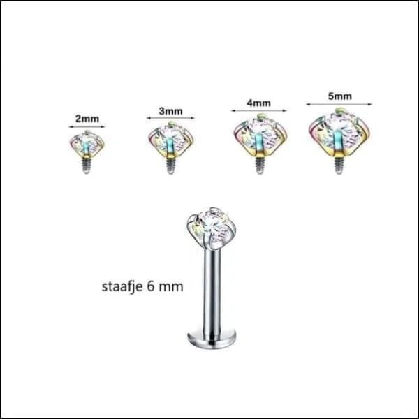 RVS Labret Piercing met Ronde Zirkonia 6x1.2mm - Helix Tragus Stud - Zilverkleurig / 5mm / AB Transp