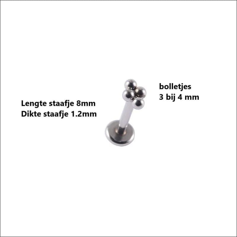 Zilverkleurige 3x4mm Helix Labret met Bolletjes - Unisex