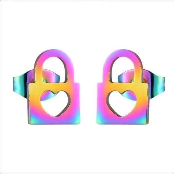 Vrolijke Stalen Slotjes Oorbellen - Regenboogkleur-10mm -