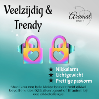 Vrolijke Stalen Slotjes Oorbellen - Regenboogkleur-10mm -