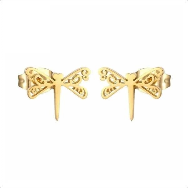 RVS Libel Oorbellen Kleurrijk 10mm - Juffer Oorstekers - Goudkleur-10x8mm -