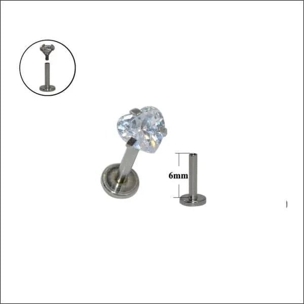 Stalen Helix Labret met Hartvormig Steentje 3mm - Unisex