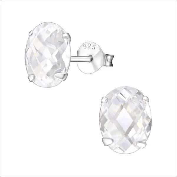 Zilveren Ovale Oorstekers met Zirkonia | 9mm -