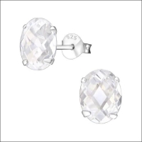 Zilveren Ovale Oorstekers met Zirkonia | 9mm -