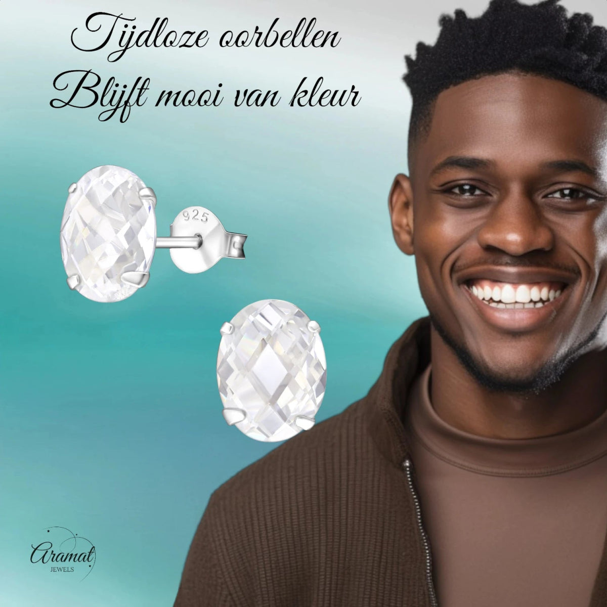 Zilveren Ovale Oorstekers met Zirkonia | 9mm -