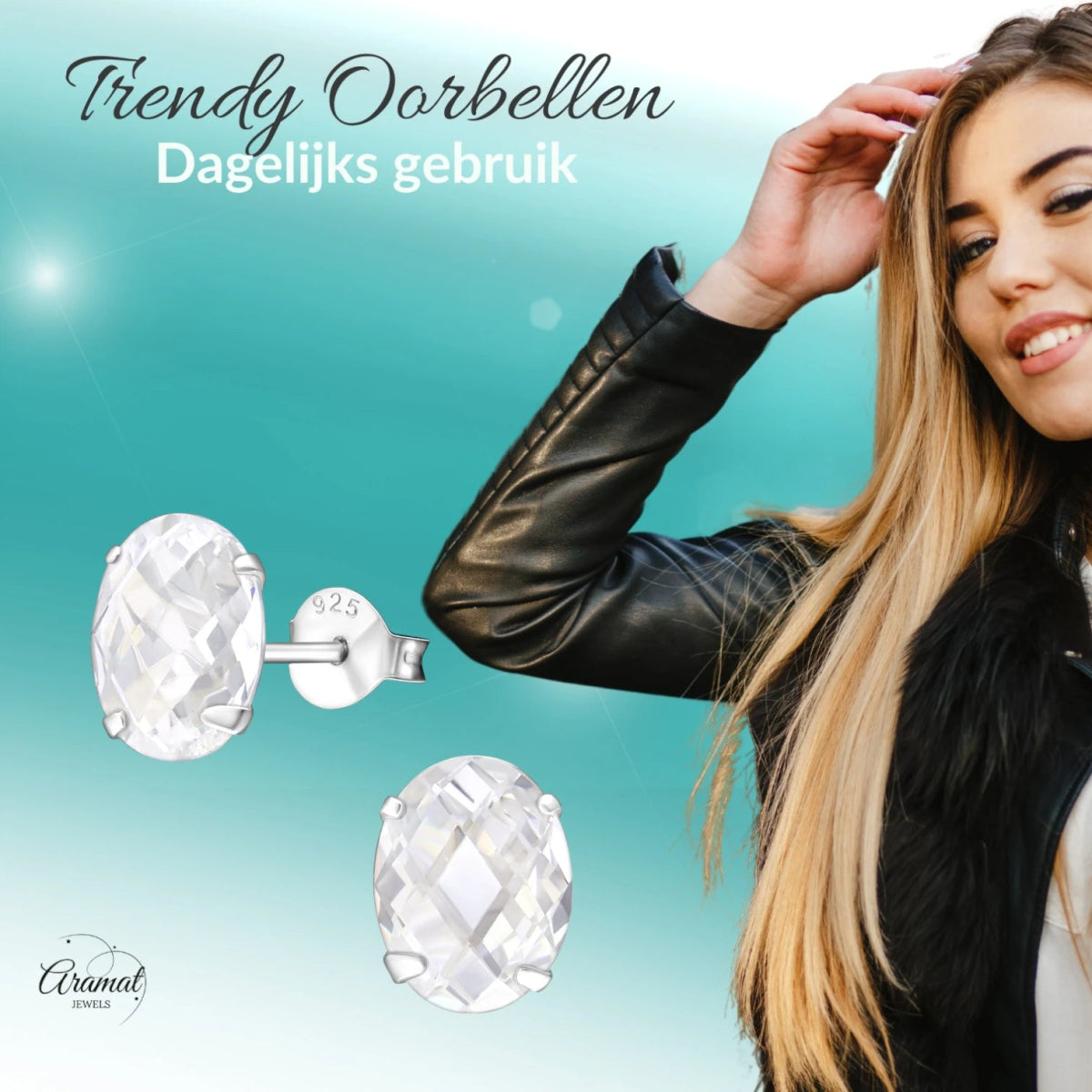 Zilveren Ovale Oorstekers met Zirkonia | 9mm -