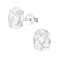 Zilveren Ovale Oorstekers met Zirkonia | 9mm -