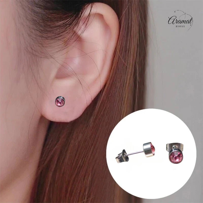 Stalen Oorbellen Lichtroze Zirkonia &acirc;&euro;&ldquo; 5mm - Heren