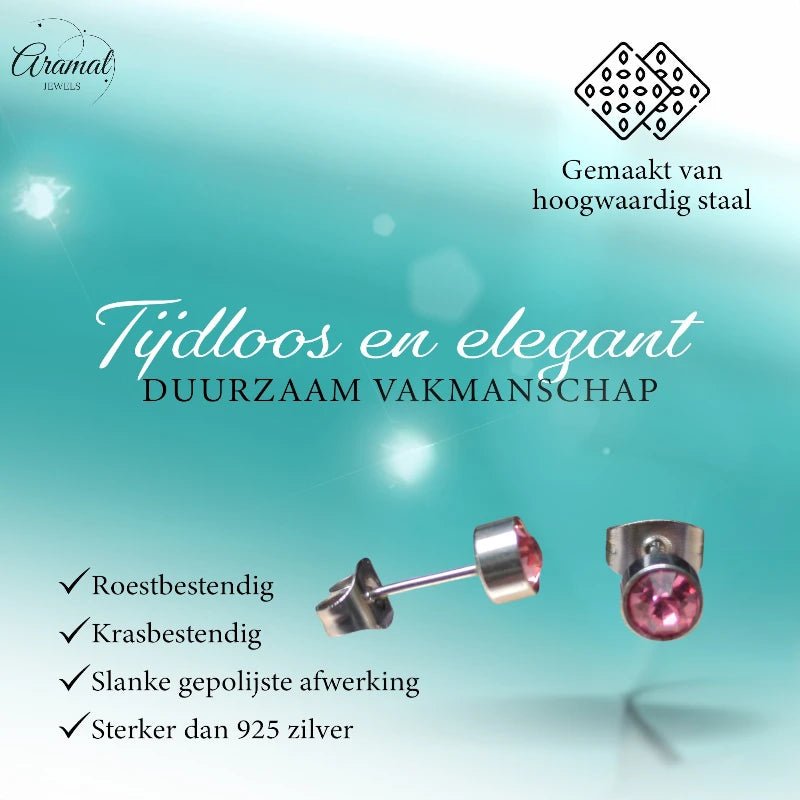 Stalen Oorbellen Lichtroze Zirkonia &acirc;&euro;&ldquo; 5mm - Heren