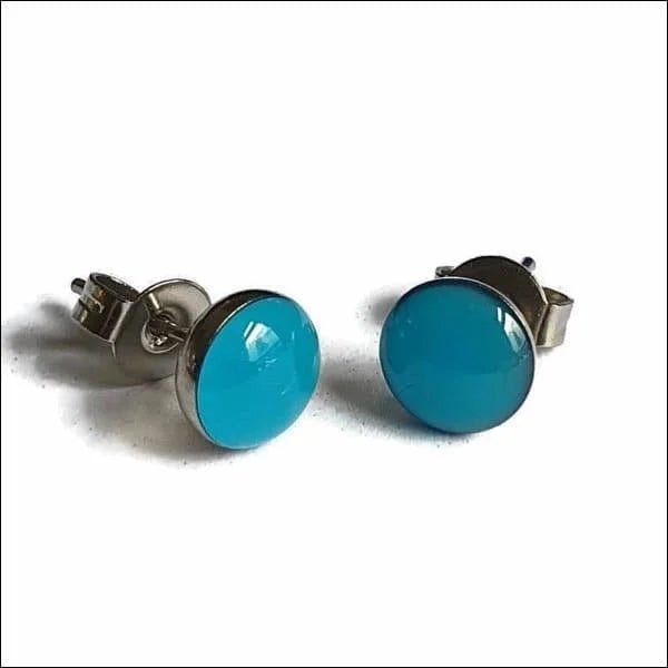 Stalen blauwe oorbellen 7mm -