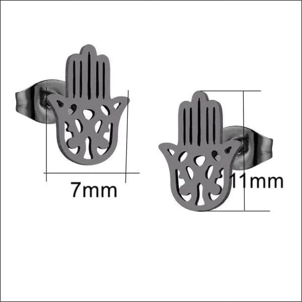 Stalen oorbellen Hamsa Hand - Zwart-11x7mm -