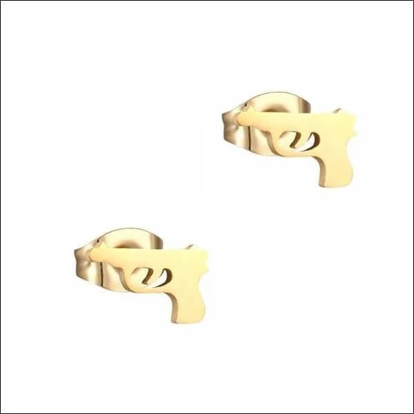 Stoere Pistool Oorbellen - Goudkleur-9x6mm -
