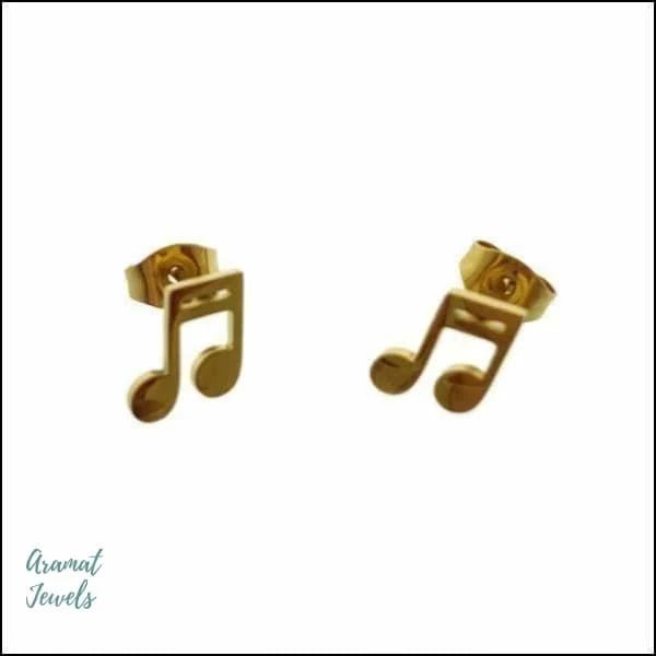 Muzieknoten Oorbellen - Stalen Oorbellen - Muzieknoot-Goudkleur-7x4mm -