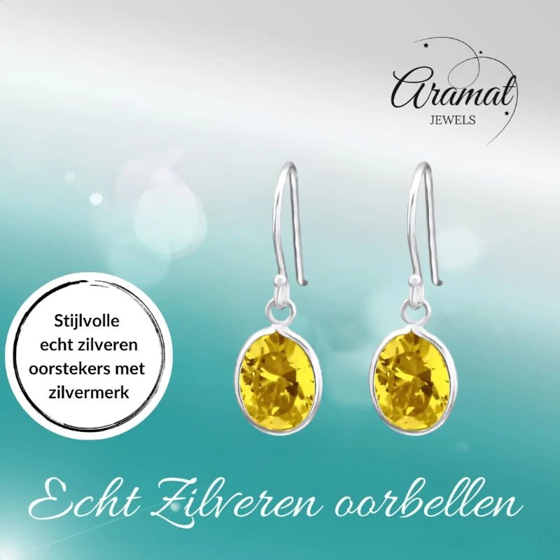 Zilveren Kinder Oorhangers Ovaal | Geel -