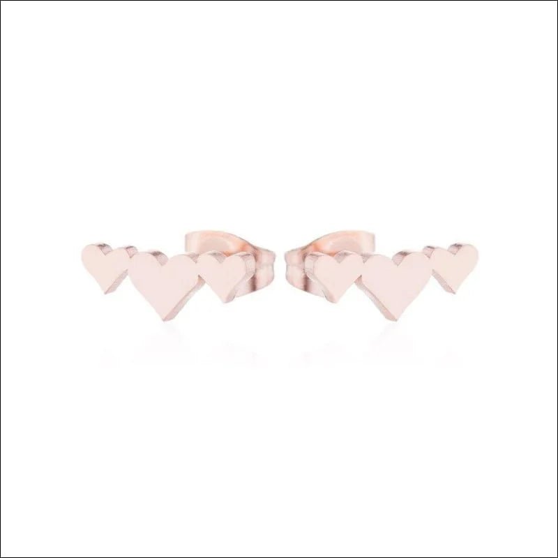 RVS Oorstekers met 3 Hartjes Zilverkleur - Romantische Studs - Zwart -