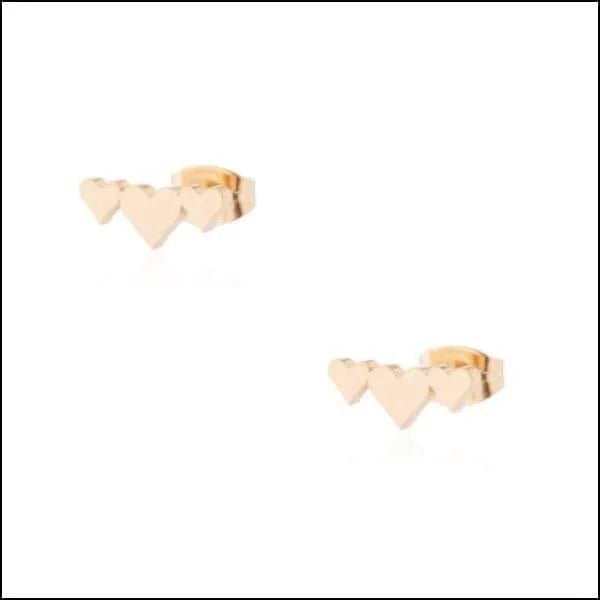 RVS Oorstekers met 3 Hartjes Zilverkleur - Romantische Studs - Zwart -