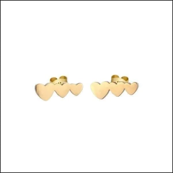 RVS Oorstekers met 3 Hartjes Zilverkleur - Romantische Studs - Zwart -