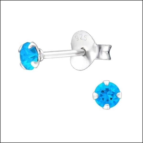 Prachtige Zilveren Zirkonia Oorbellen rond - 3mm / Zwitsers Blauw -