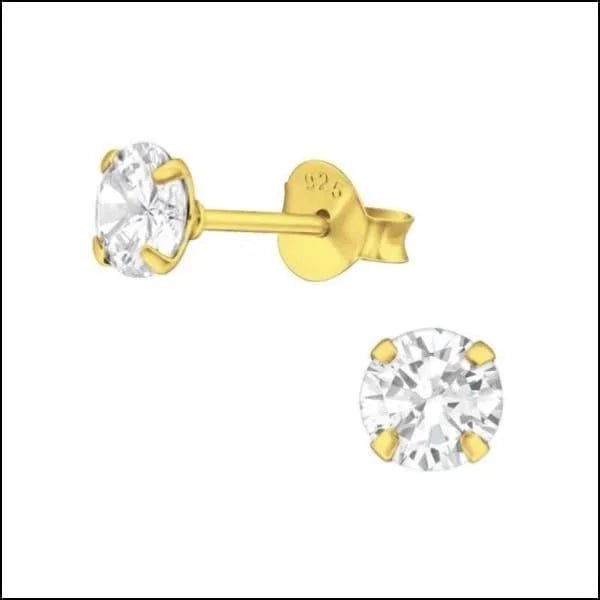 Prachtige Zilveren Zirkonia Oorbellen rond - 5mm / Goudkleur/Transparant -