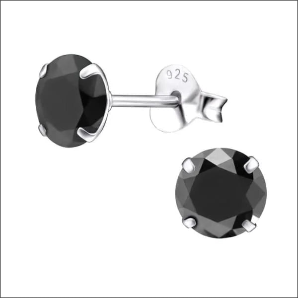 Prachtige Zilveren Zirkonia Oorbellen rond - 6mm / Zwart -