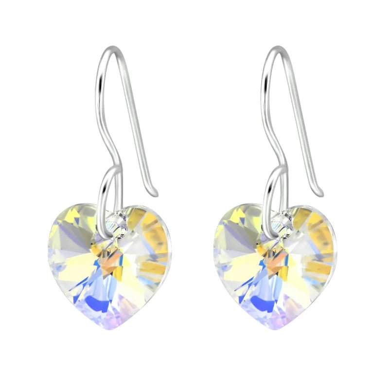 Zilveren Oorhangers Hart met Kristal | 10mm | AB Transparant -