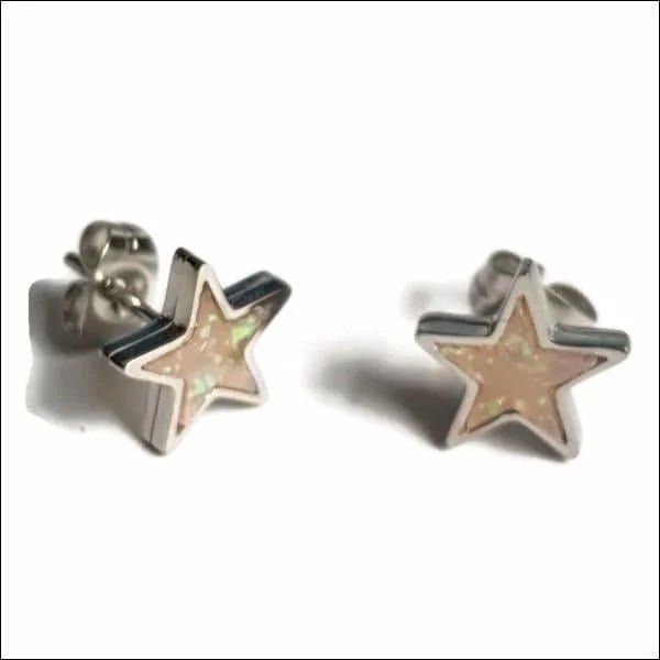 RVS Roze Ster Oorbellen met Opaal 8mm - Betoverende Oorstekers -
