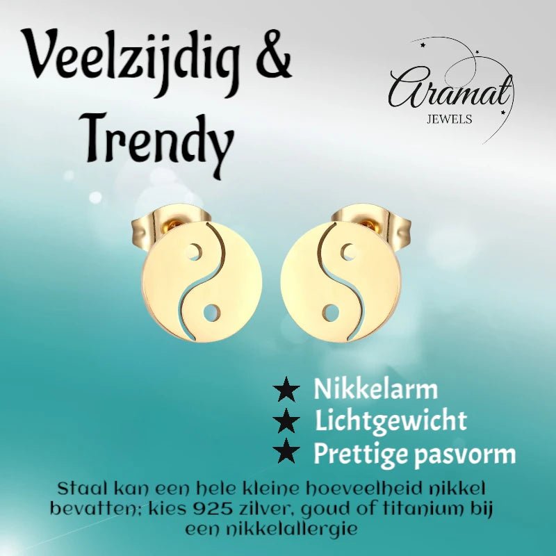 Goudkleurige Ying-Yang Oorbellen | RVS 10mm -