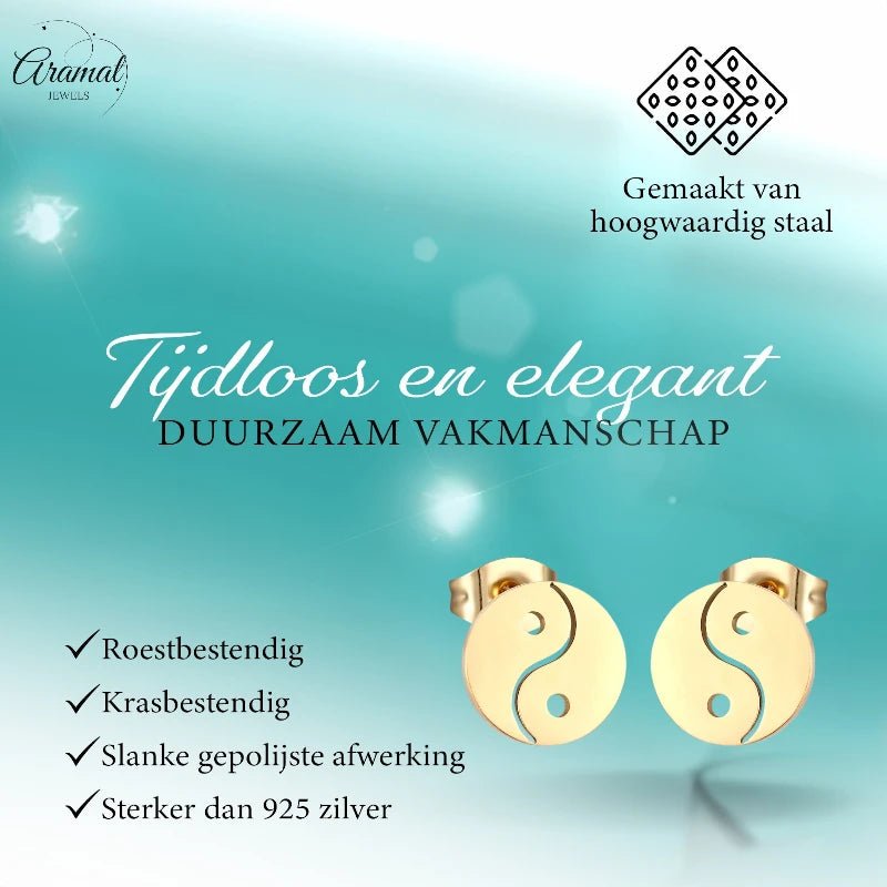 Goudkleurige Ying-Yang Oorbellen | RVS 10mm -