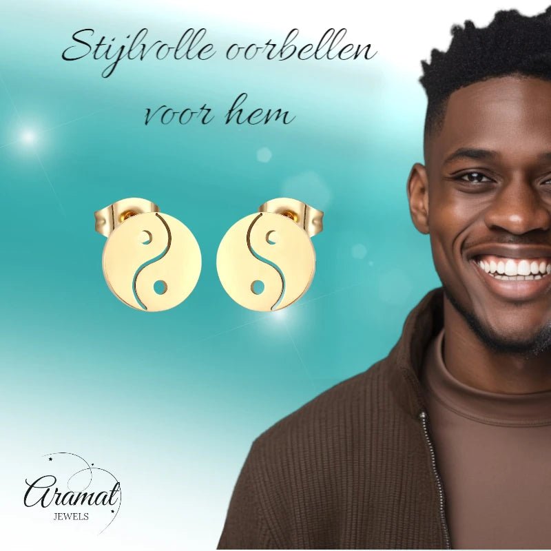 Goudkleurige Ying-Yang Oorbellen | RVS 10mm -