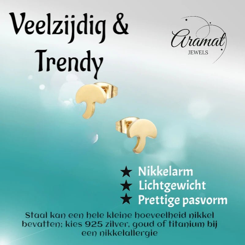 Goudkleurige Paddenstoel Oorbellen 10mm -