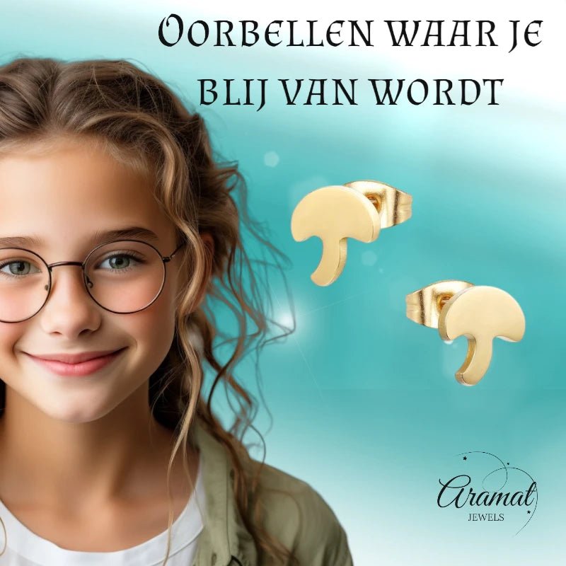 Goudkleurige Paddenstoel Oorbellen 10mm -