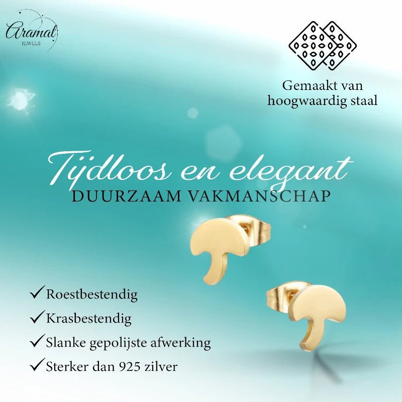 Goudkleurige Paddenstoel Oorbellen 10mm -