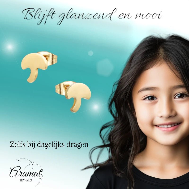 Goudkleurige Paddenstoel Oorbellen 10mm -