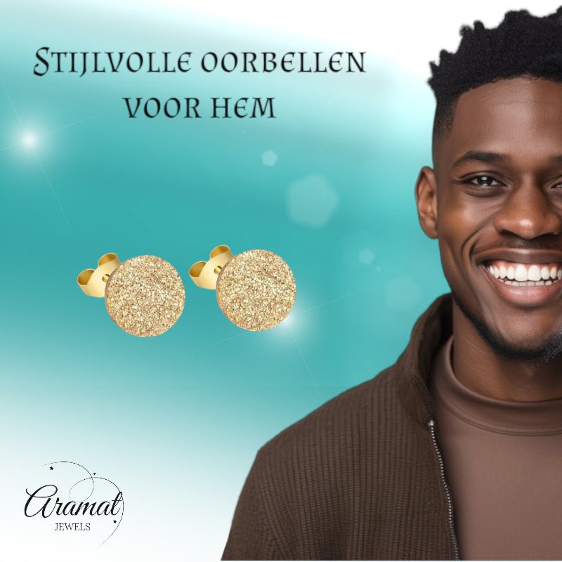 RVS Oorstekers Goudkleur Sandblasted 6mm - Matte Studs -