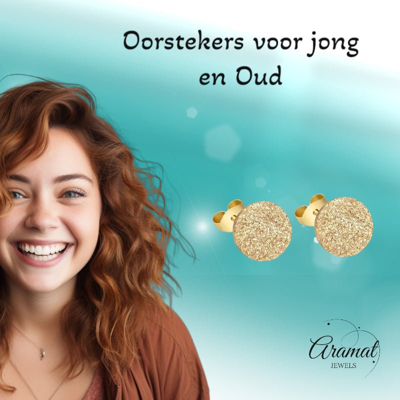 RVS Oorstekers Goudkleur Sandblasted 6mm - Matte Studs -