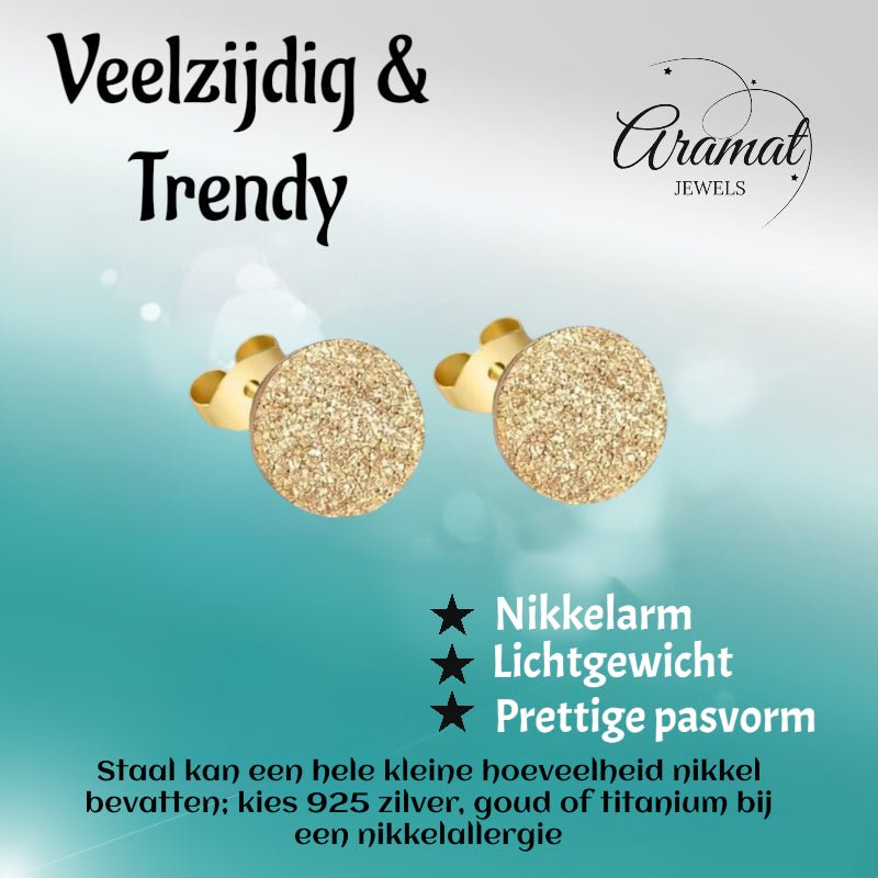 RVS Oorstekers Goudkleur Sandblasted 6mm - Matte Studs -