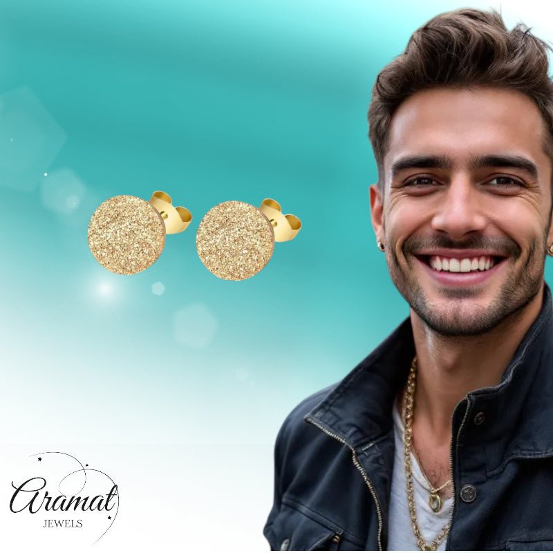RVS Oorstekers Goudkleur Sandblasted 6mm - Matte Studs -