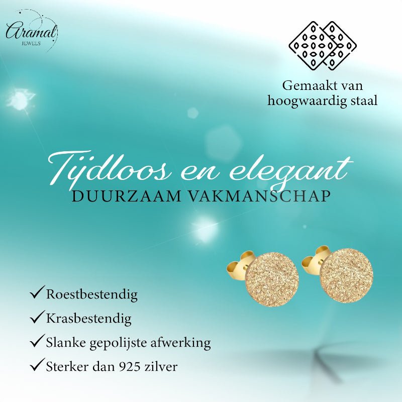 RVS Oorstekers Goudkleur Sandblasted 6mm - Matte Studs -