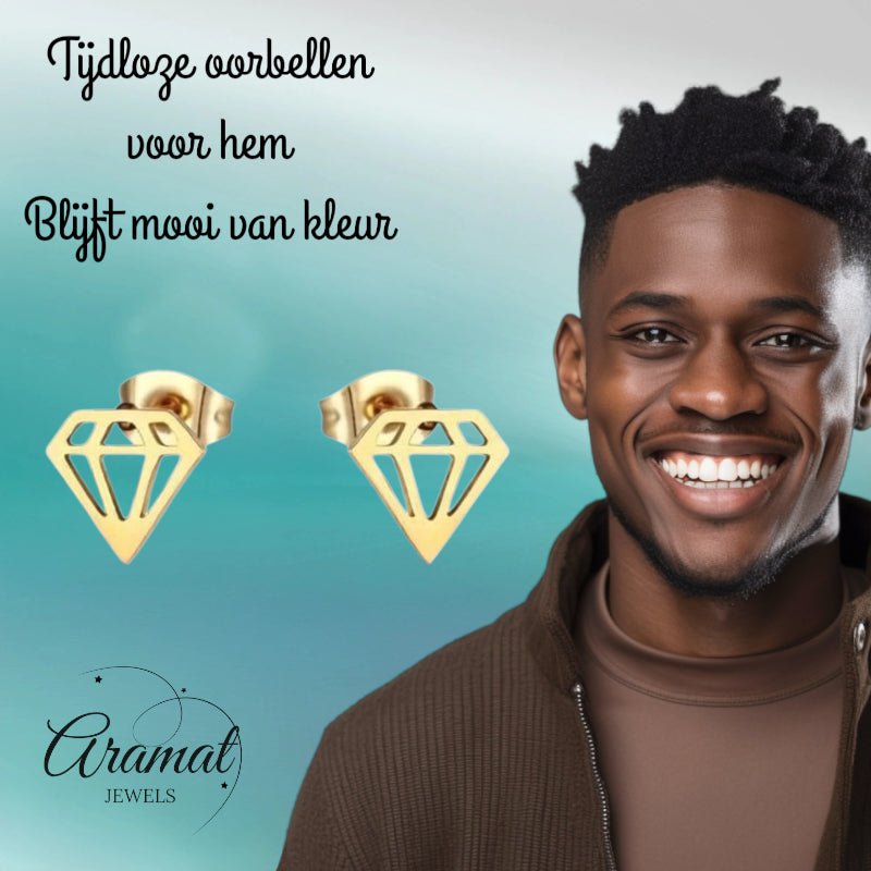 Oorbellen &acirc;&euro;&ldquo; Staal Diamant Vorm Kristal Goudkleurig (9mm) -