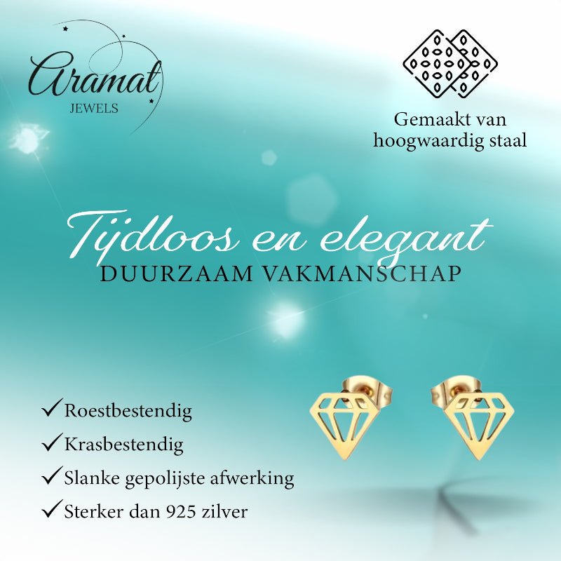 Oorbellen &acirc;&euro;&ldquo; Staal Diamant Vorm Kristal Goudkleurig (9mm) -