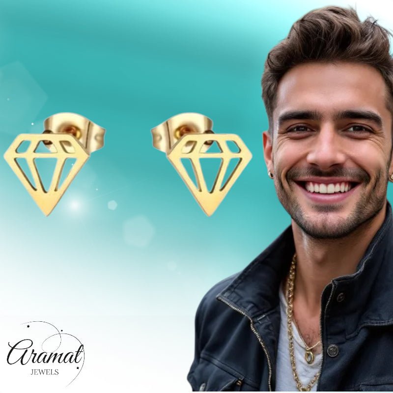 Oorbellen &acirc;&euro;&ldquo; Staal Diamant Vorm Kristal Goudkleurig (9mm) -